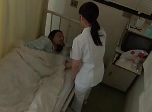 enfermeira, maduro, japonesa, casal, cavalgando, uniforme, tetas-pequenas