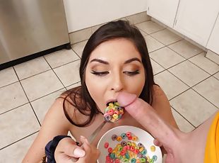 POV video of hungry MILF Keira Croft sucking a dick for breakfast
