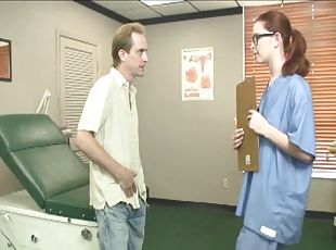Slutty redhead nurse decides to pleasure her patient with a handjob