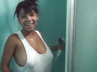 mandi, payudara-besar, latina, muda-diatas-18, normal, berpayudara-besar, payudara, mandi-shower, basah
