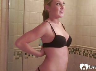 Amazing girl is wet and soapy in shower