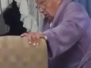 Old grandpa gets his floppy dick sucked in public by a younger babe