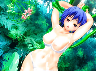 Tied up 3d hentai gets poked ass and pussy by flower tentacles in the forest