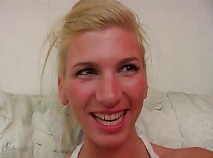 Blonde cutie swallows a schlong and takes a facial cumshot