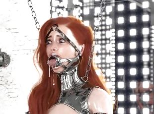 Ginger in Hardcore Metal Bondage and Latex Catsuit Waiting for Facefuck 3D BDSM Animation