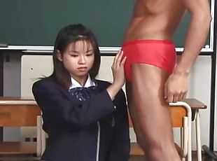 Japanese teen sucks and swallows teacher cock uncensored