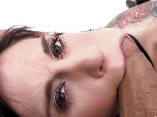 Tattooed mature Joanna Angel drops on her knees to be fucked