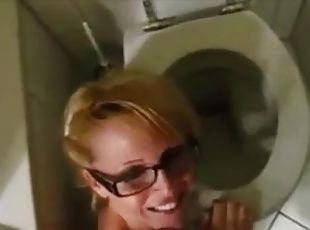 Hot milf with glasses suck dick and get pissed on face