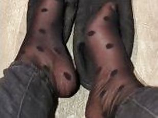 worn spotted stocking socks