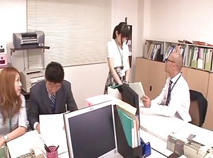 Naughty officials spice up the boring mood with a tempting group sex at the office