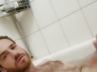 Hairy handsome German jerking in bathtub