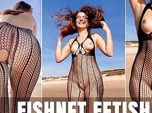 Walking almost naked on a nudist beach. Bouncing tits. Fashion Sexy Lace Mini Dress Fishnet Fetish