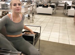 Fit blonde amateur teen Angelina strips in a public changing room