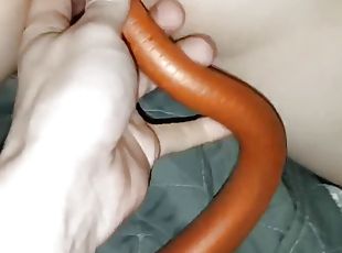 First time 50cm long anal dildo and bottle. How deep can I get it?