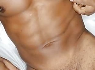 Muscles masturbating with honey as lube Strong, shaking emotional orgasm with dirty talk