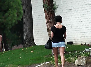 Follow chick in tiny skirt in public