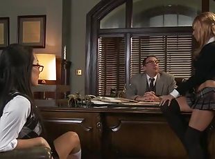 Awesome Cum Swapping Office Threesome with Asa Akira and Kirsten Price