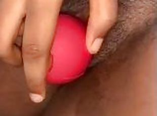 Ebony teen girl using her rose sucker on her wet pussy to orgas