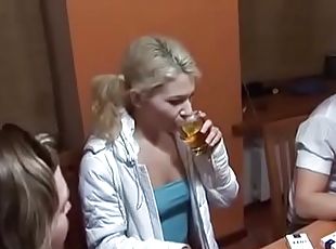 Group of horny people decides to surprise cute blonde with hard group sex