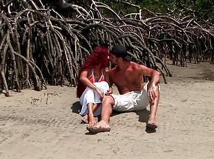 Hardcore pussy drilling with a fiery redhead Marcia at the beach