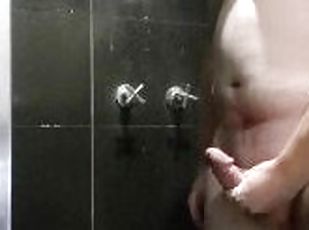 Trucker cums in the truckstop shower