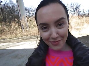 POV video of outdoors fucking with amateur brunette Zoe Doll
