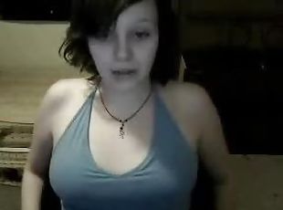 Chubby teen speaks on Skype to her BF and shows him her goods