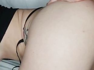 Close up anal sex. Girlfriend with small tits moves well with my dick in her ass