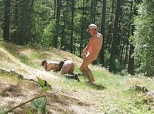 Guy fucks and cums in MILF  outside in nature
