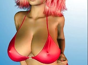 3d redhead with big tits in a red bikini