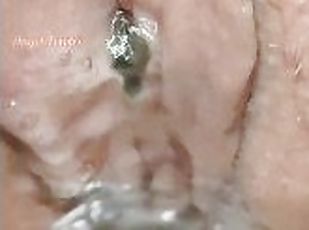 See the Vagina while Peeing. Close Up Female Urethra, Vulva, Pussy Lips - So Wet and Pissy