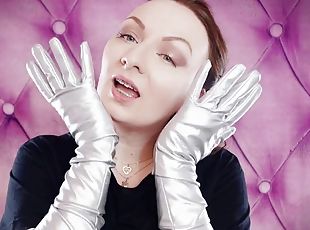 ASMR: Long Opera Silver Shiny Gloves by Arya Grander. Free Fetish Sound SFW Video