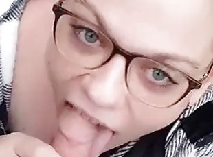 Cute bbw in glasses deep throat blowjob doggystyle cum on ass in public outdoor