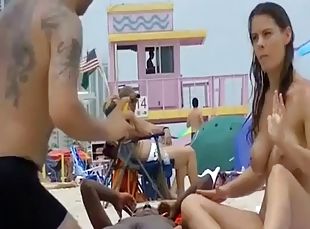 Ebony nudist and big tits nudist on the beach