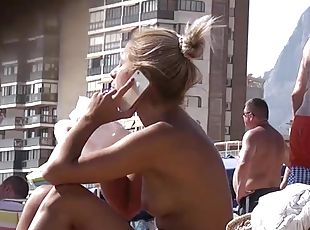 amateur, cámara, playa, voyeur, bikini, topless