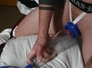 Horny FTM fucks penis pump with huge clit