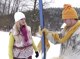 Hardcore fucking after skiing with a stunning blonde girlfriend