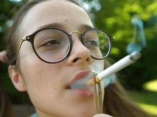óculos, público, amador, adolescente, primeira-vez, colégio, divertida, pequeno, fetiche, fumando