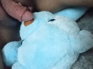Rubbing wet pussy and big clit on a teddy bear