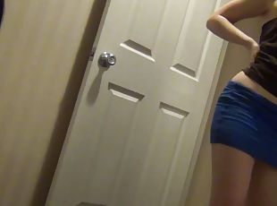 Hot slut in a miniskirt jerks off his cock erotically
