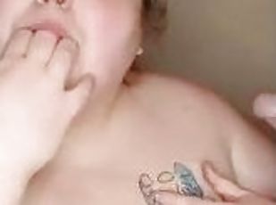 Quick tit fuck, cum in mouth session.
