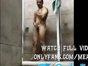 Jerking off in the gym showers with people around in locker room