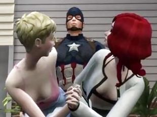 Captain America Fucking Two Beautiful Girls - Menage - Chris Evans Parody(MP4_Low_Quality)
